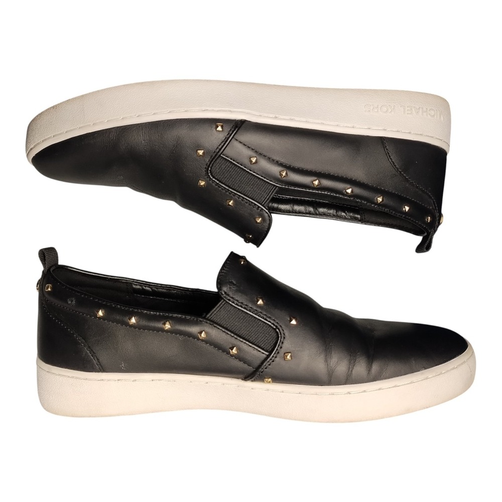 Michael Kors Platform Sneakers Womens‎ US 9.5M Black Leather Studded Slip On EUC
